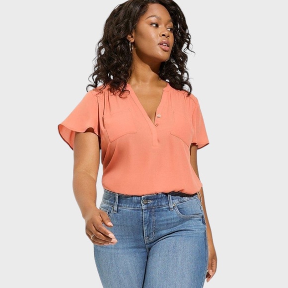 TORRID Harper Georgette Pullover Flutter Sleeve Blouse - Apricot - Picture 1 of 14